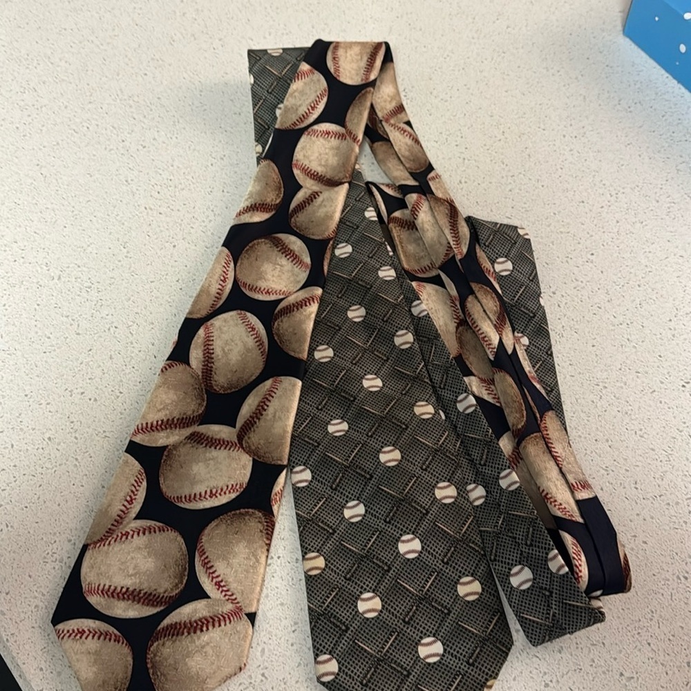 Baseball Print Men's Tie - Black and Beige Sports Necktie